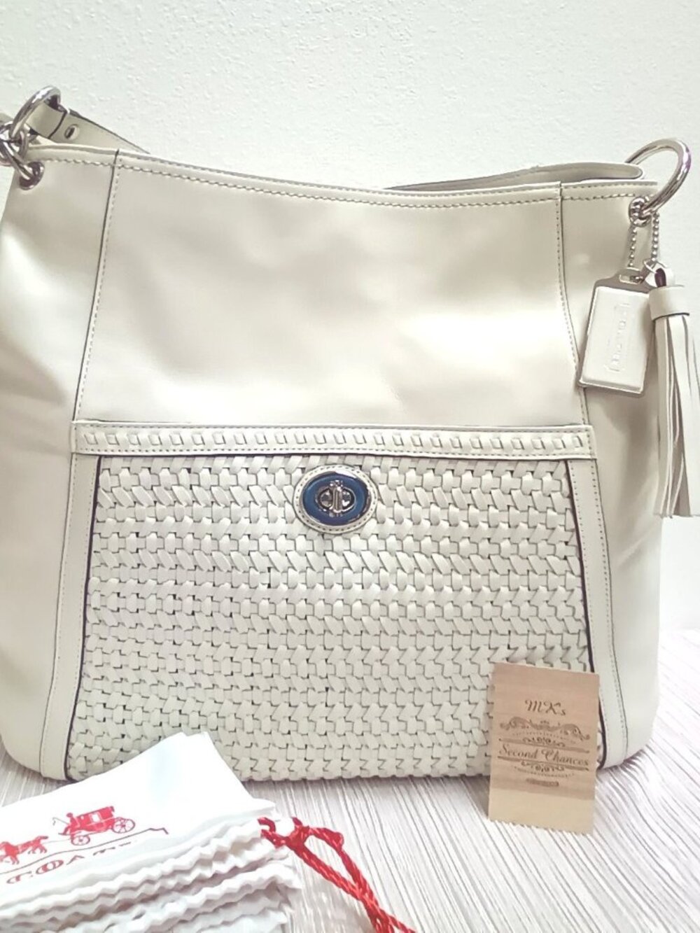 COACH Park Woven Hobo F23931 in Parchment Leather - MSRP $598 in EUC